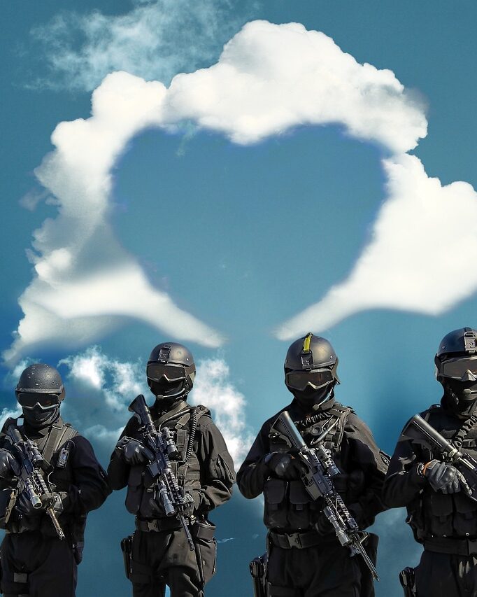 police, soldiers, heart